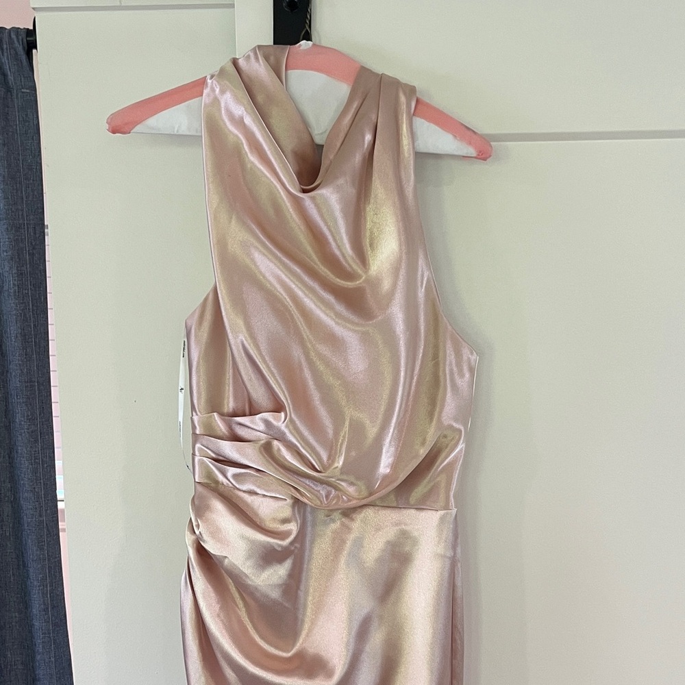 Satin Cowl Neck Sleeveless Dress in Blush Pink